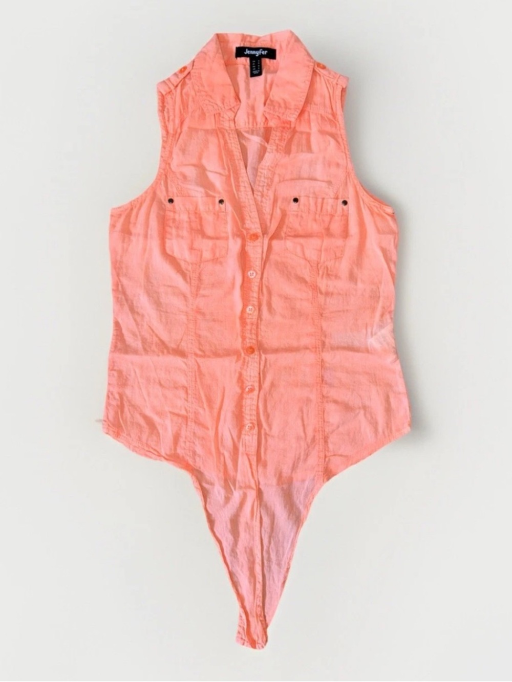 Jennyfer Women Sz S Sleeveless Shirt Orange Cotton Tank Top Cowboy Style Button